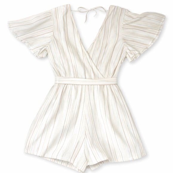 Mi Ami Pants - Mi Ami Striped Wrap Romper Size Large Tie Waist Summer